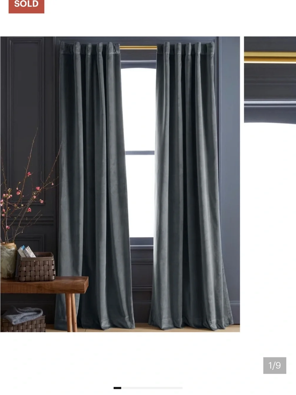 NWT QUINCE 48x96 Cotton Velvet Room Darkening Curtain Slate 3544